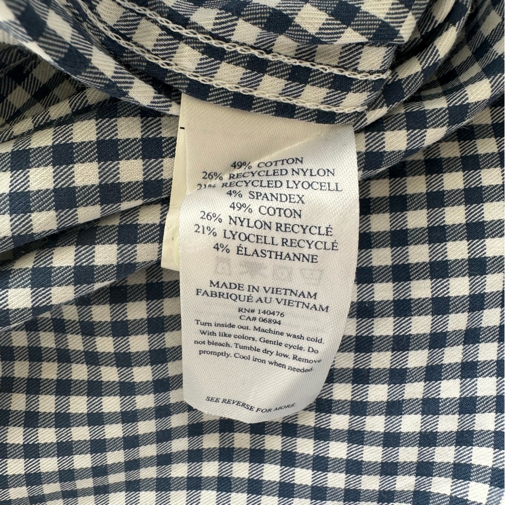 Faherty Navy Blue White Gingham Cotton Blend Button-Down Shirt Casual Work - Picture 5 of 10